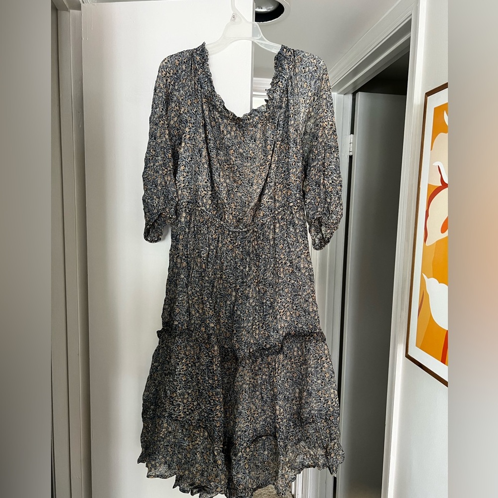 Anthropologie Off the Shoulder Boho Blue Floral Size 16W Tiered Flowy Dress